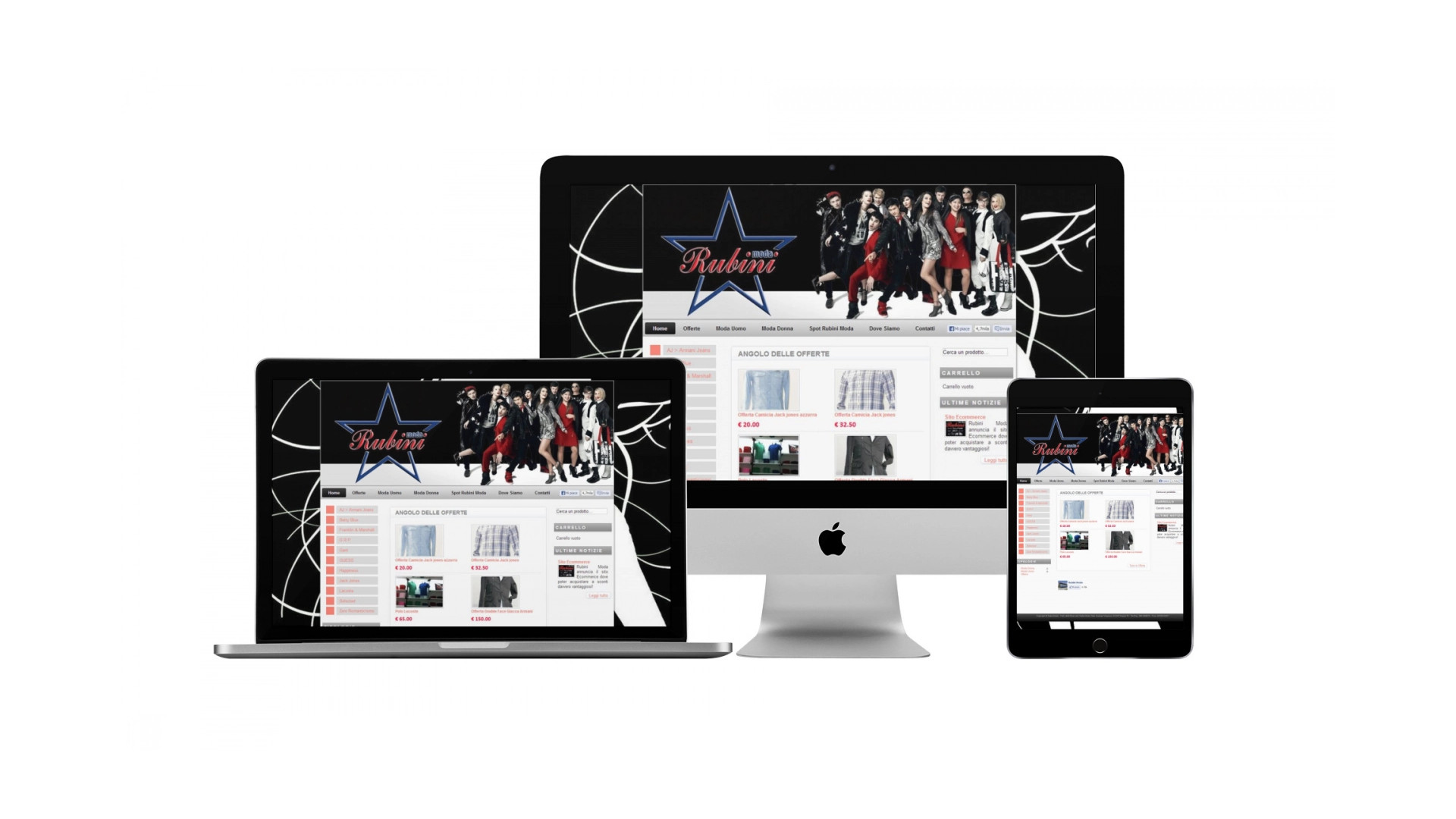 Mockup iMac iPad MacBook con Home Page responsive multi device del Sito Web di Rubini Moda di Teramo