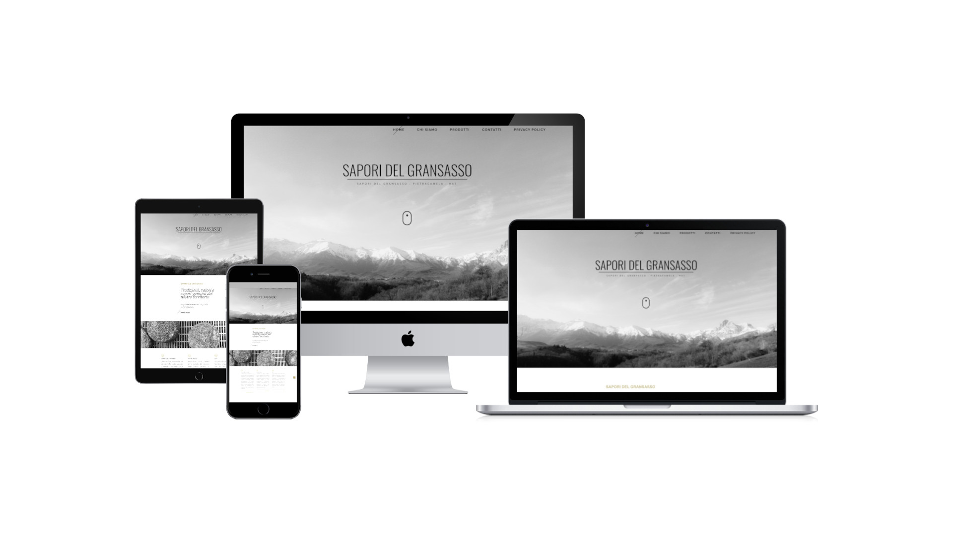 Sito di Sapori del Gran Sasso visualizzato su computer, tablet e smartphone