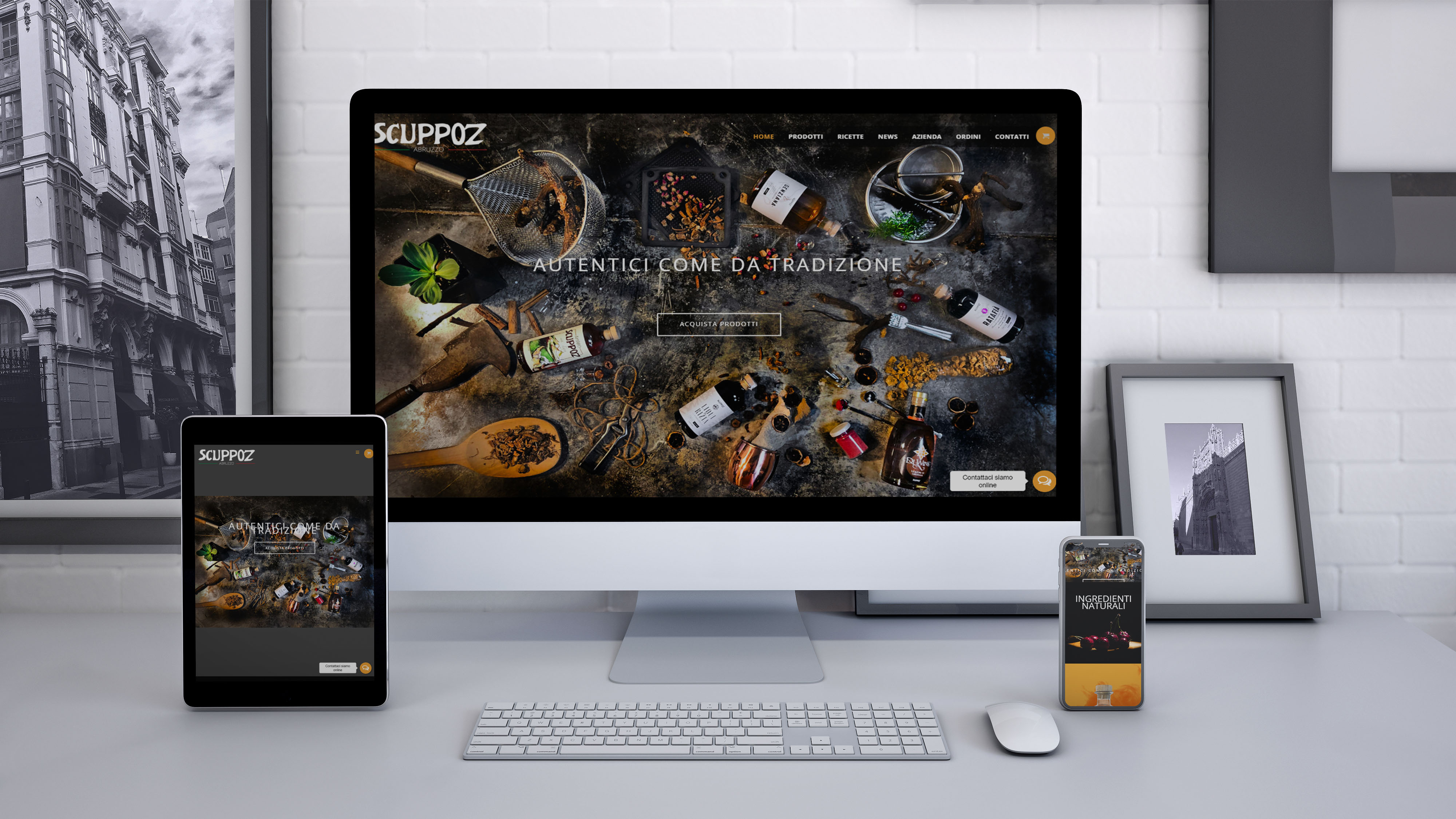 Mockup multi device responsive con iMac iPad iPhone Mackbook del Sito Web Scuppoz Liquori a Teramo in Abruzzo