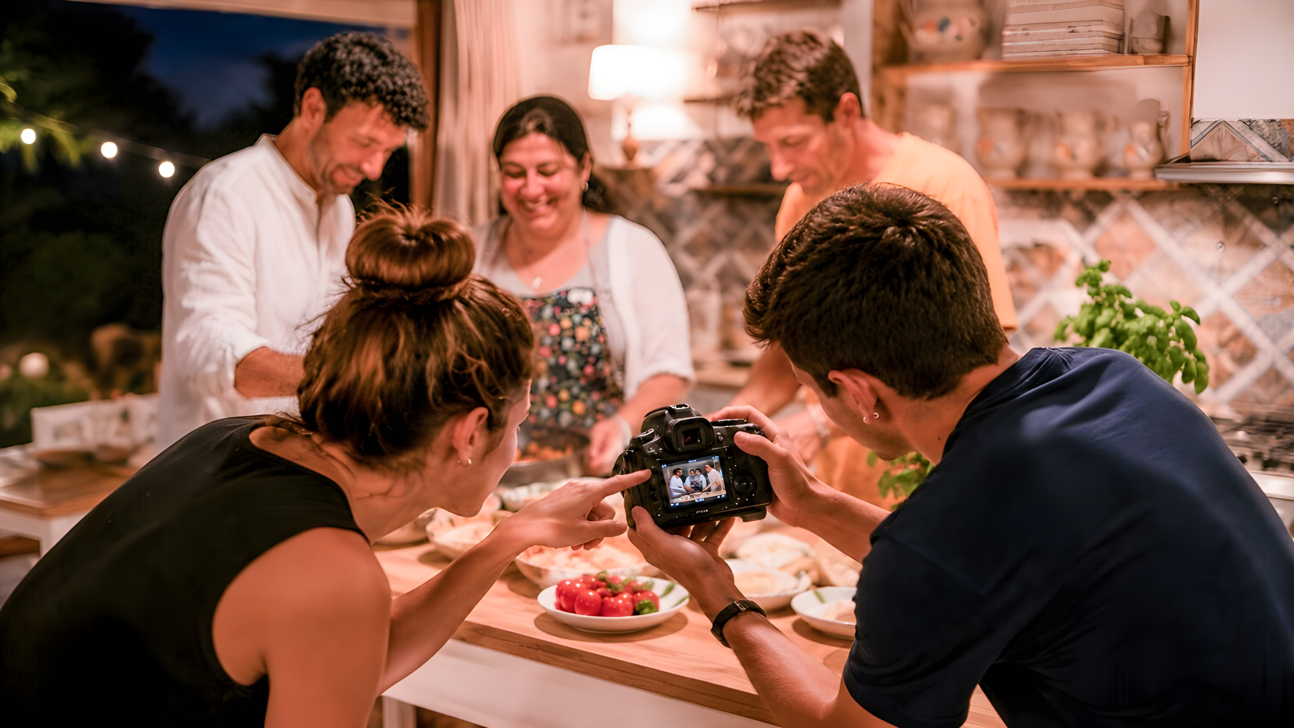 Fotografi riprendono i piatti durante la cena allo Shanti B&B