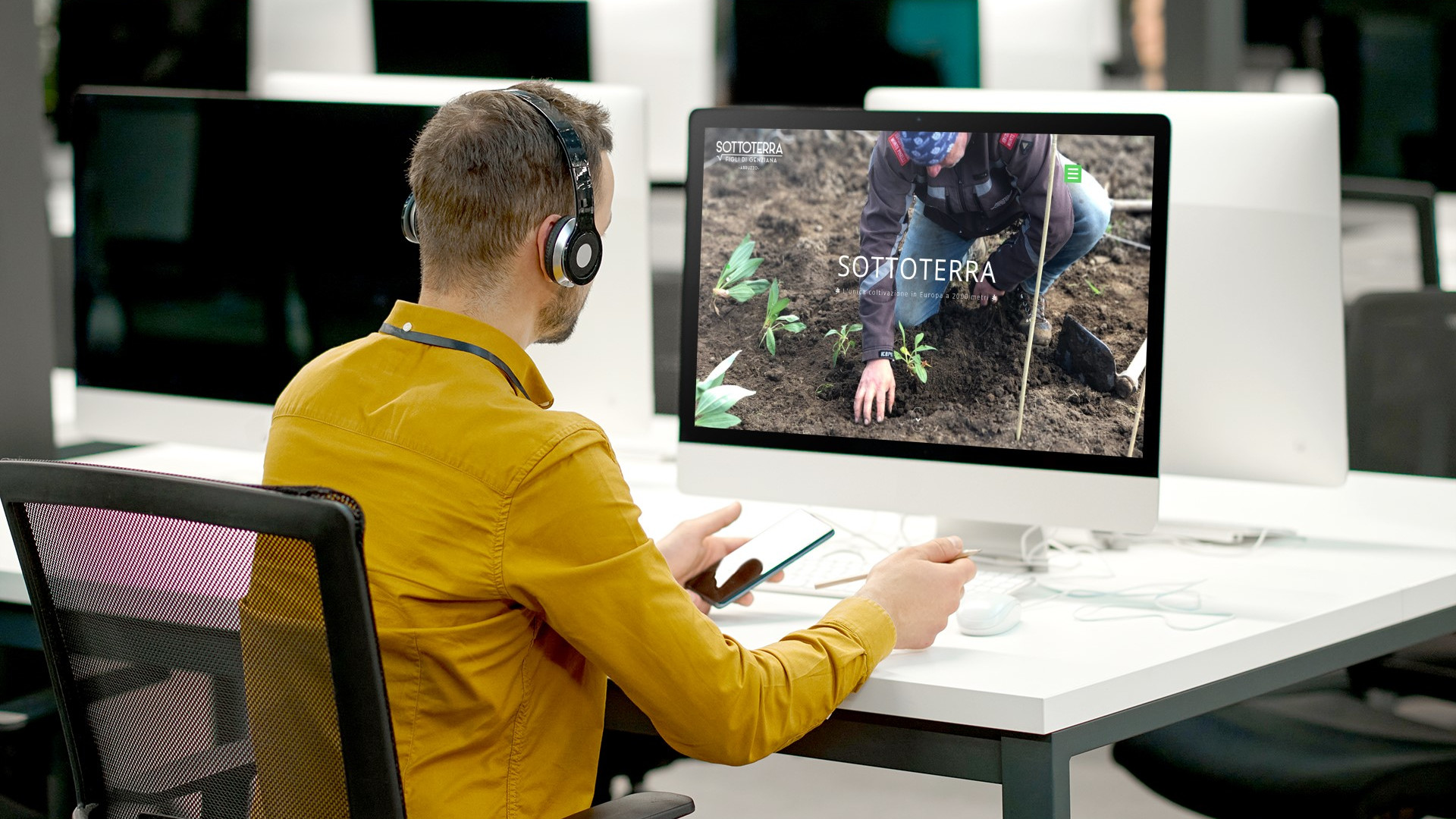 Dipendente che guarda su iMac il sito web di Sottoterra