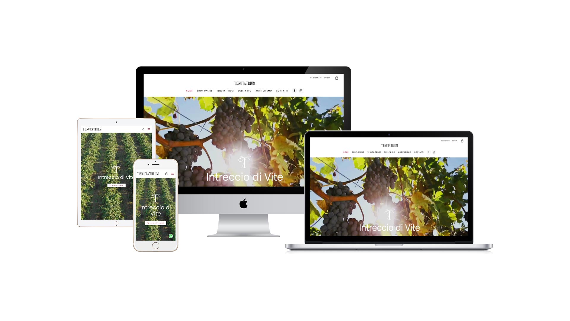 Mockup home page Sito Web tenutatrium.it in modalità responsive crossbrowser multidevice
