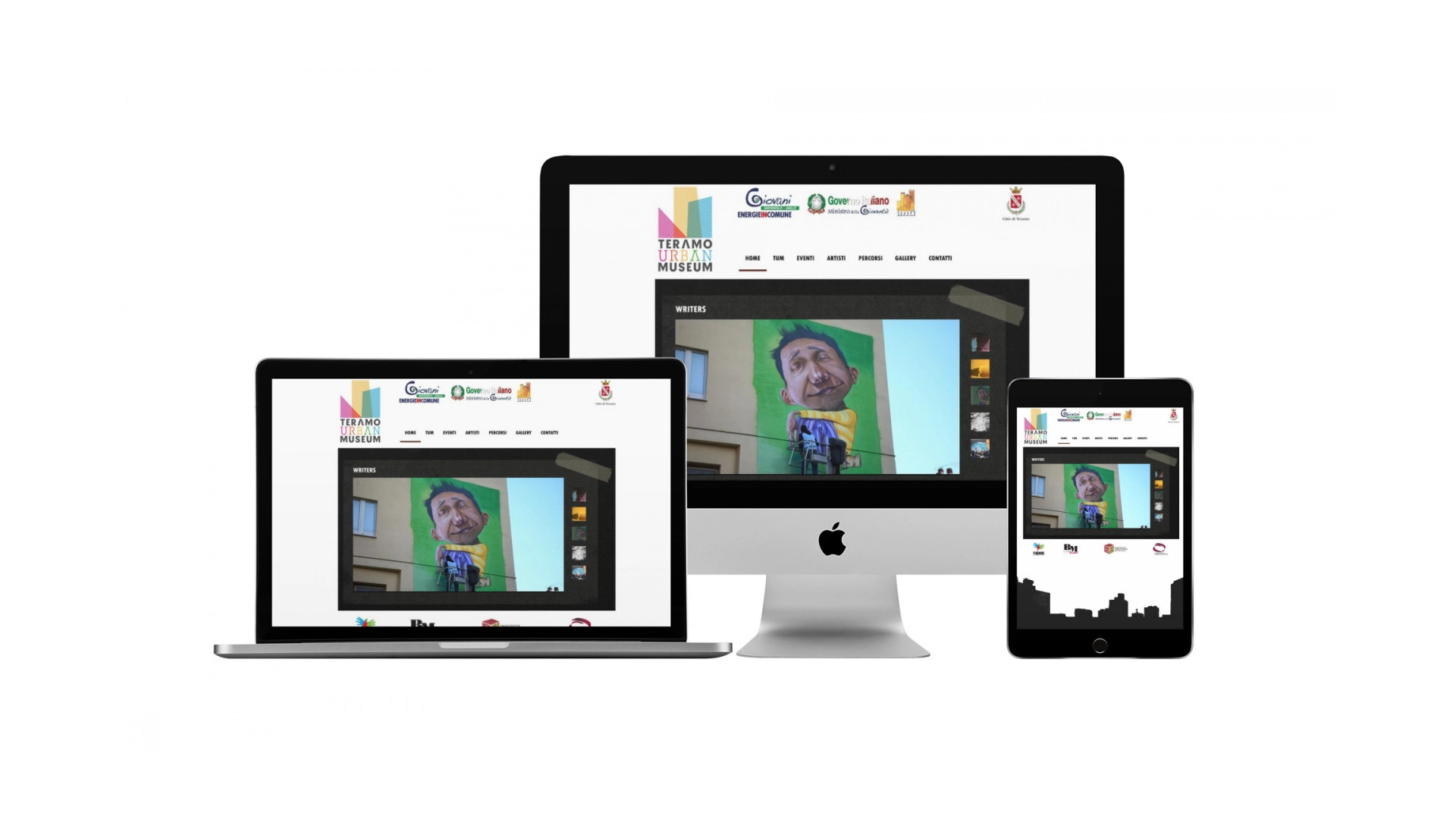 Mockup iMac iPad MacBook con Home Page responsive multi device del Sito Web di Teramo Urban Museum