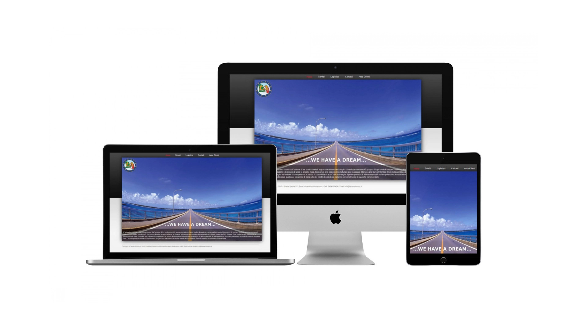 Mockup iMac iPad MacBook con Home Page responsive multi device del Sito Web di T&T Service di Notaresco (TE)