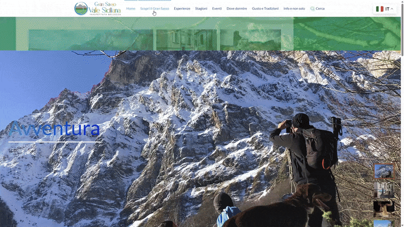 Apertura del menu di navigazione interattivo del Sito Web Valle del Gran Sasso
