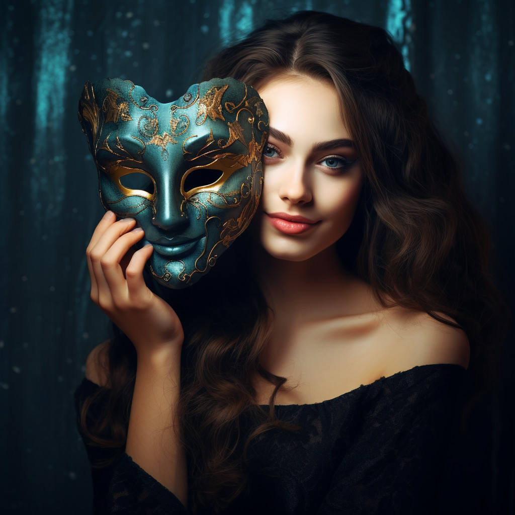 Giovane bella ragazza sorride con la maschera di carnevale