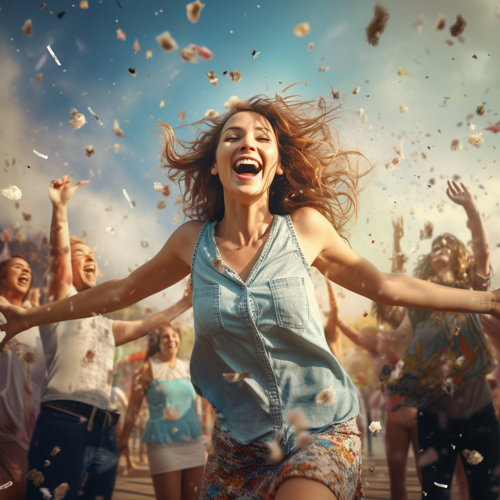 Ragazza felice e sorridente nella folla durante una parata