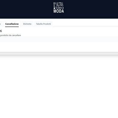 Pagina cancellazione prodotti del gestionale magazzino Altra Idea Moda con eliminazione articoli e aggiornamento