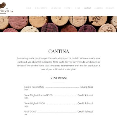 Pagina cantina del Sito Web Ristorante La Tacchinella