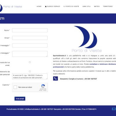 Pagina Contatti del sito internet del Porto di Vieste