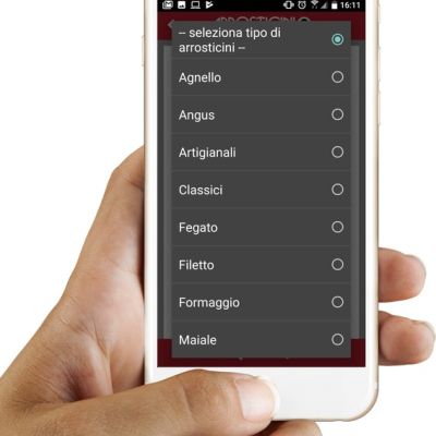 Filtro per tipologia di arrosticini nell'App Mobile Arrosticini d'Abruzzo