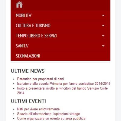 Pagina menu della Web Application del Comune di Cremona