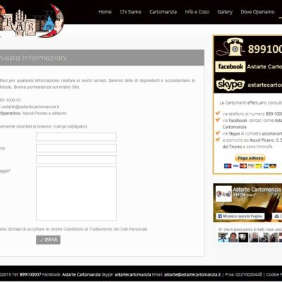 Pagina Contatti del sito internet di Astarte Cartomanzia