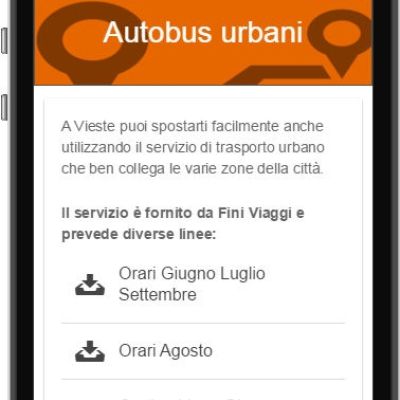 Schermata dell'app InGargano con linee e orari degli autobus urbani di Vieste