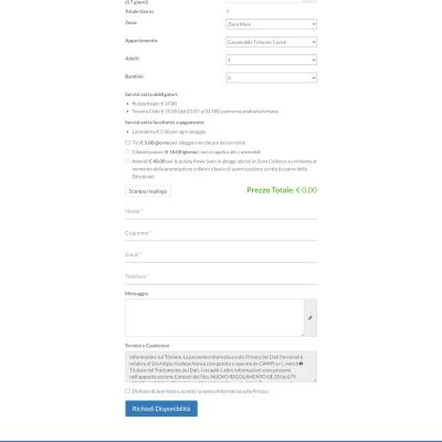 Pagina Preventivo del sito internet di Isola La Chianca