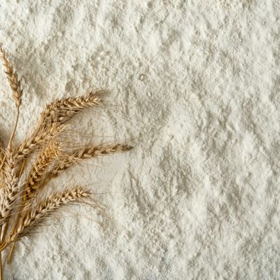 Spighe di grano appoggiate su un letto di farina