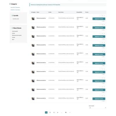 Pagina prodotti del portale E-Commerce B2B FENP