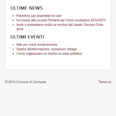 Pagina home della Web Application del Comune di Cremona