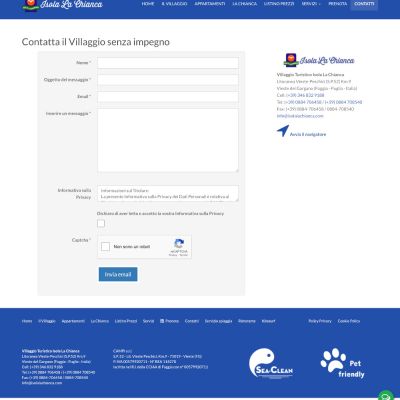Pagina Contatti del sito internet di Isola La Chianca