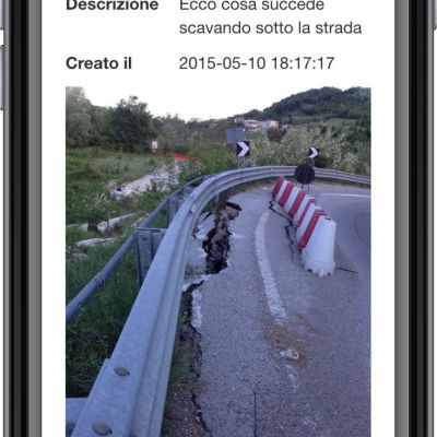 Schermata segnalazione alert con immagine per crolli dell'App MyAlert