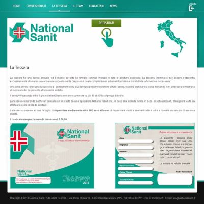Pagina tessera del Sito Web National Sanit convenzioni sanitarie nazionali