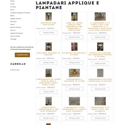 Pagina Prodotti del sito internet di Antichità Preziose