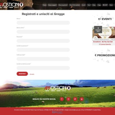Schermata del Sito Web responsive della piattaforma Arrosticini d'Abruzzo registrati e unisciti al gregge