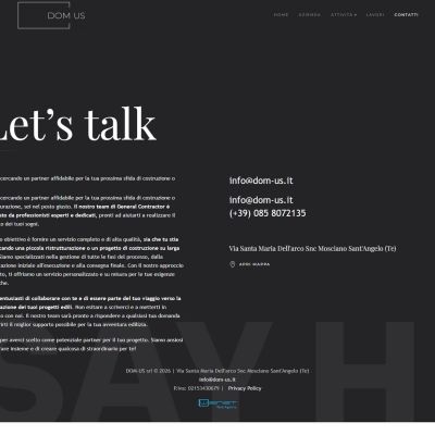 Pagina contatti del Sito Web DOM-US con informazioni aziendali