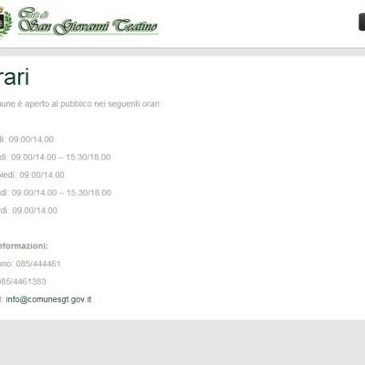 Schermata orari dell'app del Comune di San Giovanni Teatino