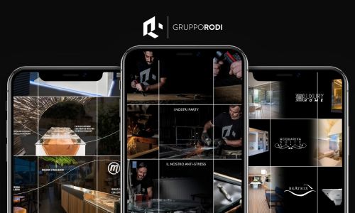 mosckup con tre smartphone che mostrano la feed della pagina Instagram del Gruppo Rodi di Mosciano Sant'Angelo Teramo Abruzzo