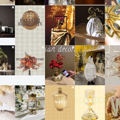 Feed Instagram Bruco con complementi d'arredo e dettagli decorativi dorati