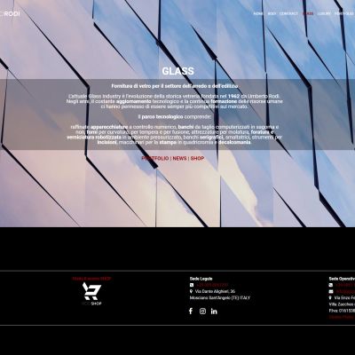 Pagina Glass del sito Gruppo Rodi dedicata alle lavorazioni in vetro