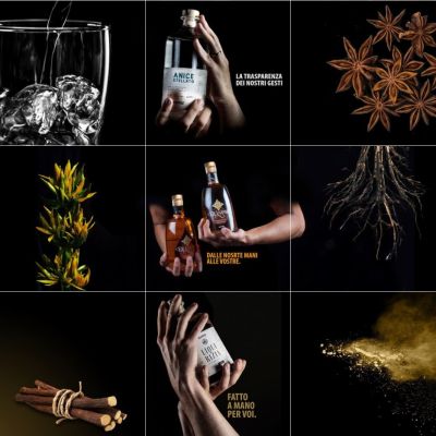 Feed Instagram Scuppoz con erbe, spezie, bottiglie e bicchieri da degustazione