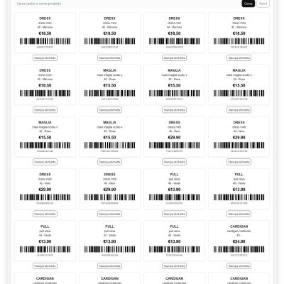 Gestione etichette barcode del magazzino centralizzato Altra Idea Moda con stampa codici a barre per i prodotti