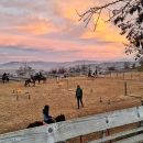 Vista panoramica del campo Team Horse al tramonto