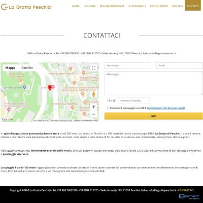 Pagina Contatti del sito internet de La Grotta Peschici