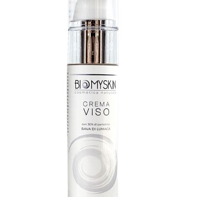 Flacone airless del siero viso Biomyskin su sfondo bianco