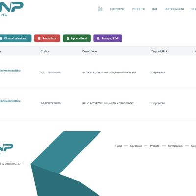 Pagina lista acquisti del portale E-Commerce B2B FENP