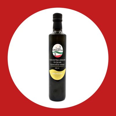 Bottiglia di olio extravergine d'oliva Tenuta Ottavia con etichetta gialla