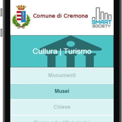 Schermata cultura e turismo dell'App del Comune di Cremona