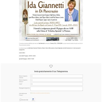 Pagina invio telegramma elettronico del Sito Web Casa Funeraria Valerio e Marco