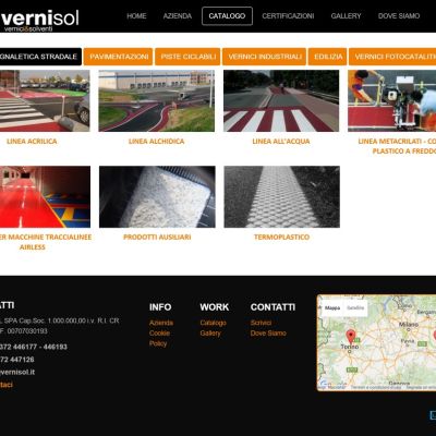 Pagina Categoria Prodotti del sito internet della Vernisol Spa di Cremona