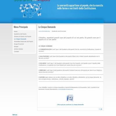 Pagina le cinque domande del sito internet di La Sovranità Del Popolo