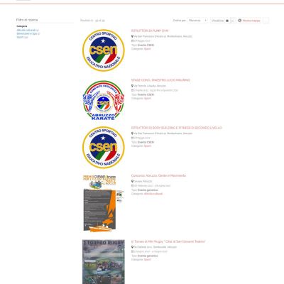Pagina lista eventi del Sito Web TUDU per attività in Abruzzo e Pescara