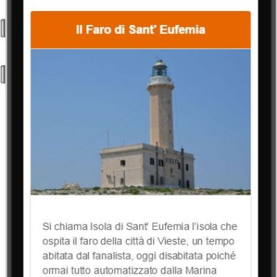 Schermata dell'app InGargano dedicata al Faro di Sant'Eufemia a Vieste