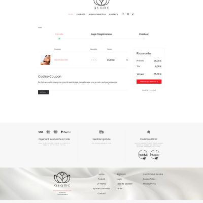 Pagina carrello del Sito Web E-Commerce Ayame Cosmetics Teramo Abruzzo