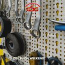 Grafica di buon weekend con utensili da officina