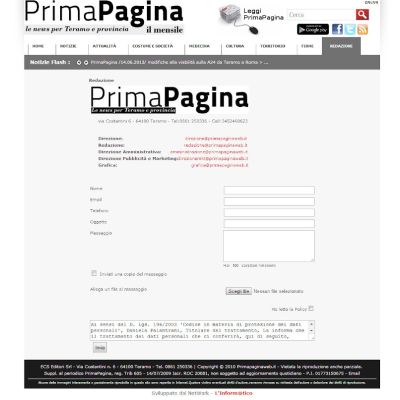 Pagina Redazione del sito internet di Prima Pagina