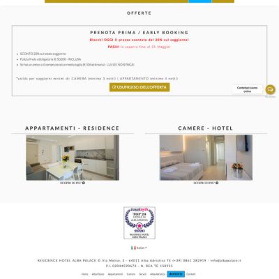 Pagina Listino Prezzi del sito internet di Alba Palace Resort Hotel Residence di Alba Adriatica