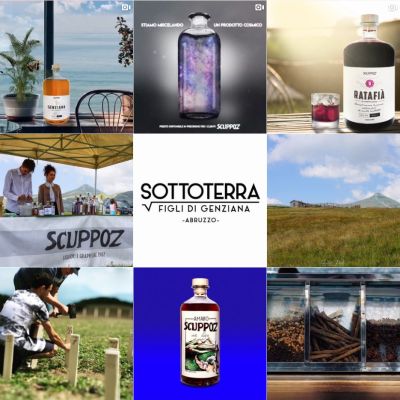 Feed Instagram Scuppoz con bottiglie dei liquori e paesaggi abruzzesi